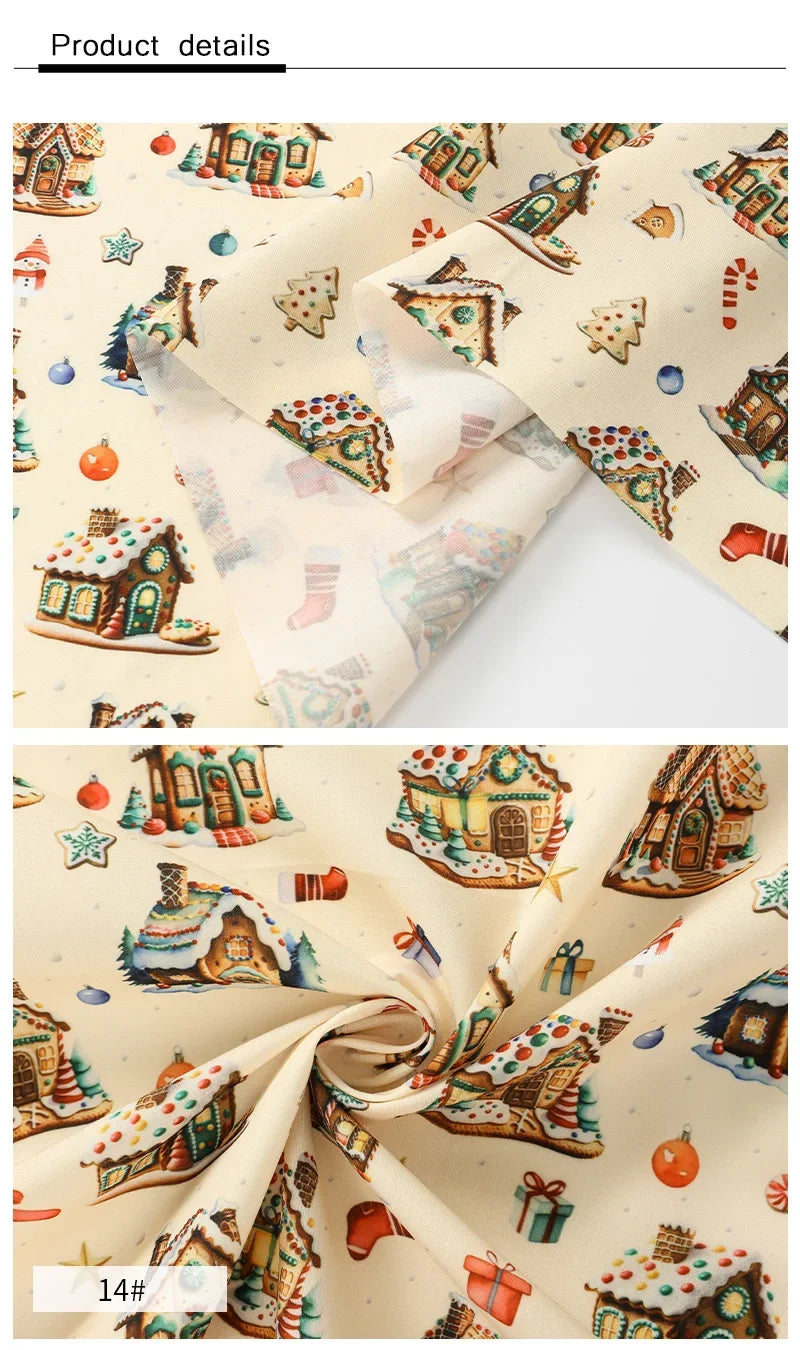 Tela estampada de pan de jengibre navideño y festivo – 100% poliéster, 150 cm de ancho