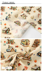 Tela estampada de pan de jengibre navideño y festivo – 100% poliéster, 150 cm de ancho