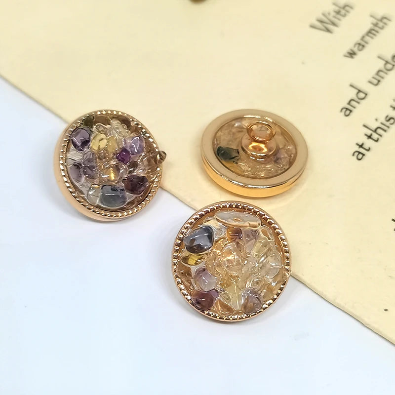 Luxury Purple Stone Beaded Metal Shank Buttons – 3 Sizes, 6-Pack, Zinc Alloy