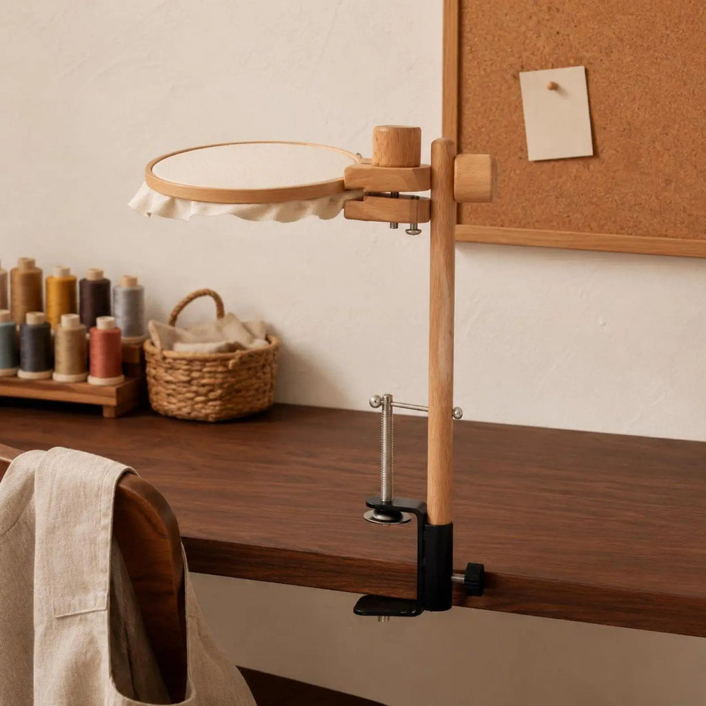 Beechwood Table-Clamp Embroidery Stand – 360° Rotating