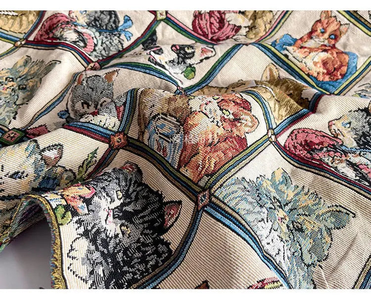 Tela de brocado con estampado de gato bonito – 150 cm de ancho, cortado a pedido (incrementos de 50 cm)