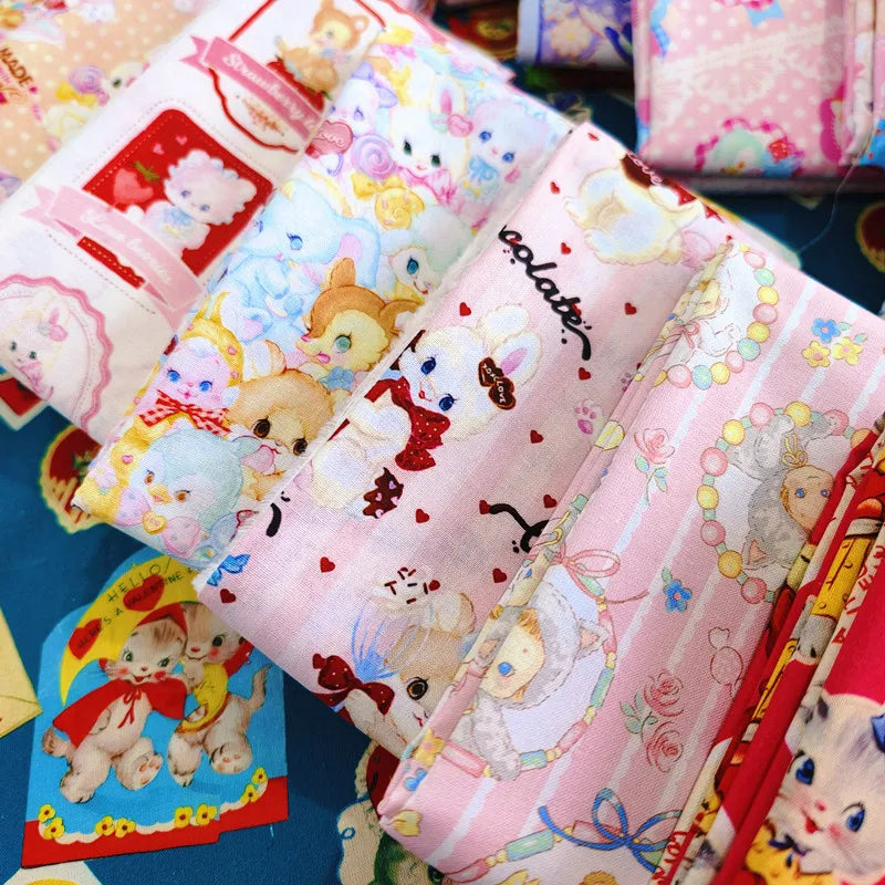 Kawaii Cat & Deer Print Organic Cotton Fabric – 110cm Wide | Kids Clothes, Quilting & DIY Sewing