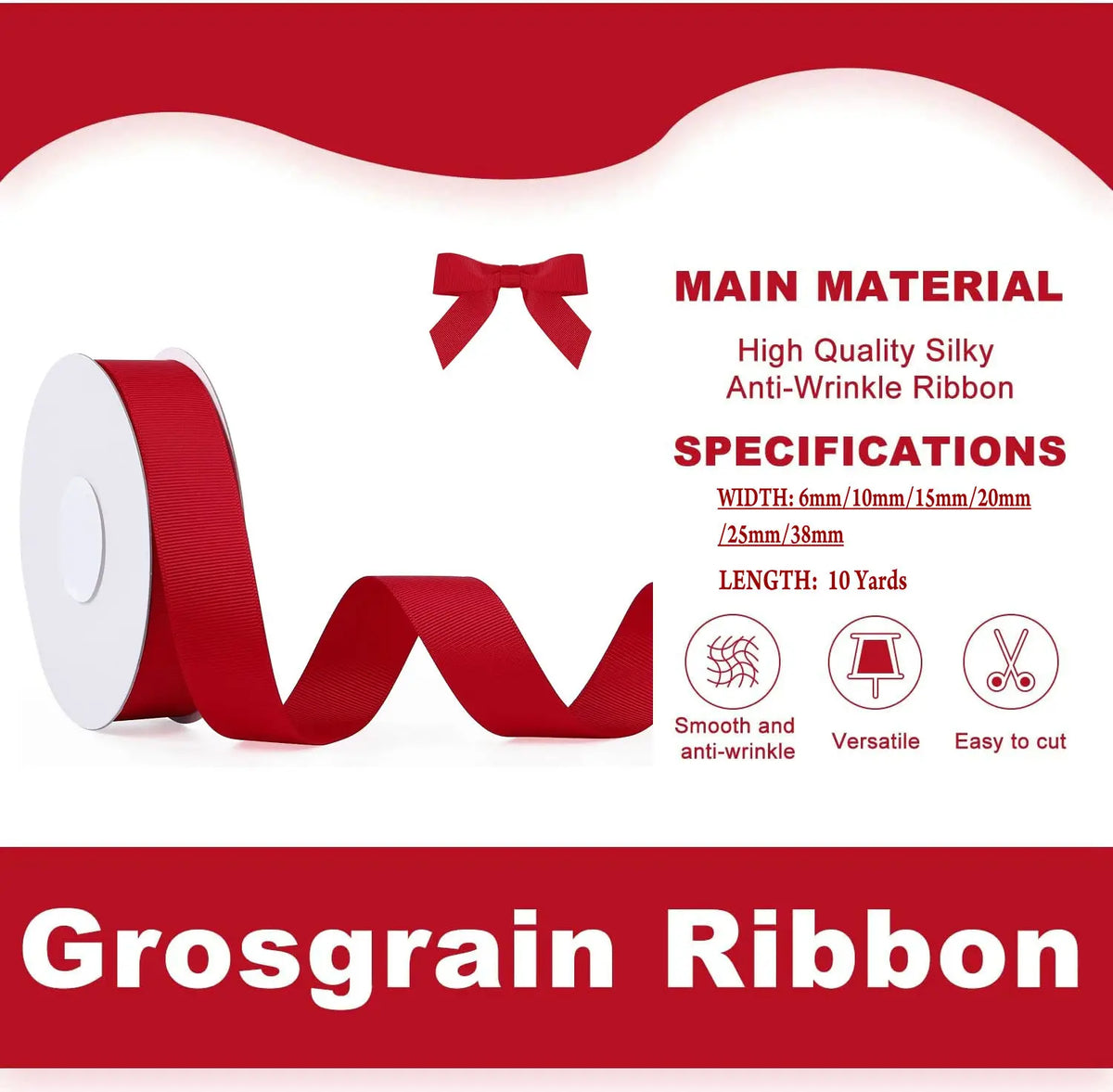 Solid-Color Polyester Ribbon – 10-Meter Roll