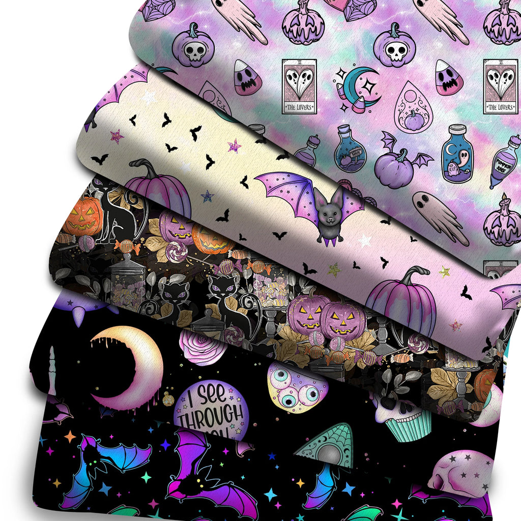 Halloween Quilting Fabric – Star, Bat & Cat Print 50×145cm Fat Quarter