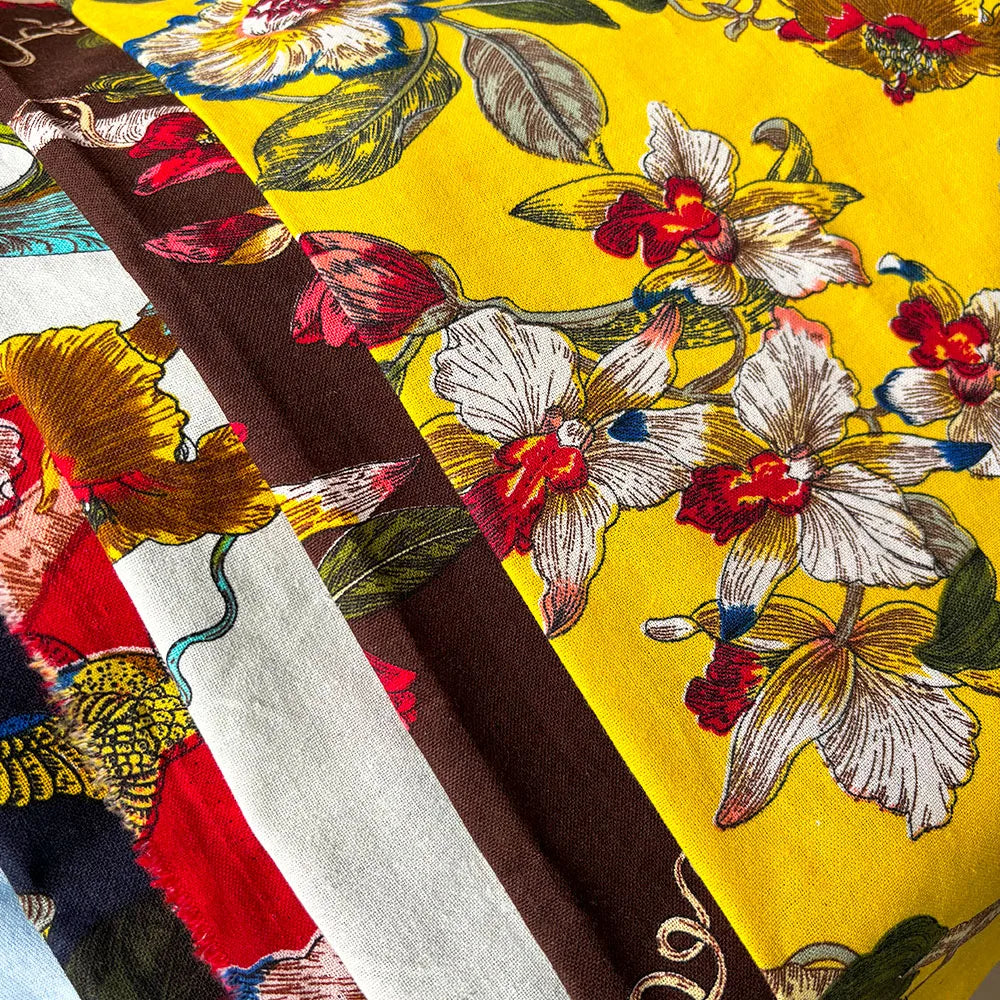 Floral & Bird Print Linen Cotton Fabric – 145cm Wide, Sold by 50cm – For Quilting, Upholstery, Bags & Home Décor