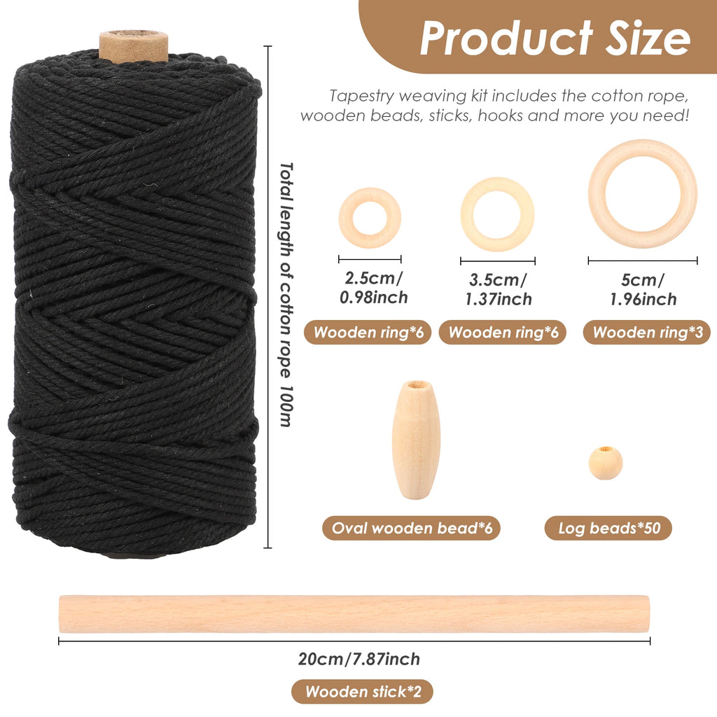 Kit de Macramé para Colgar de Pared DIY – Cuerda de Algodón, Cuentas y Anillos de Madera | Set de Macramé para Principiantes