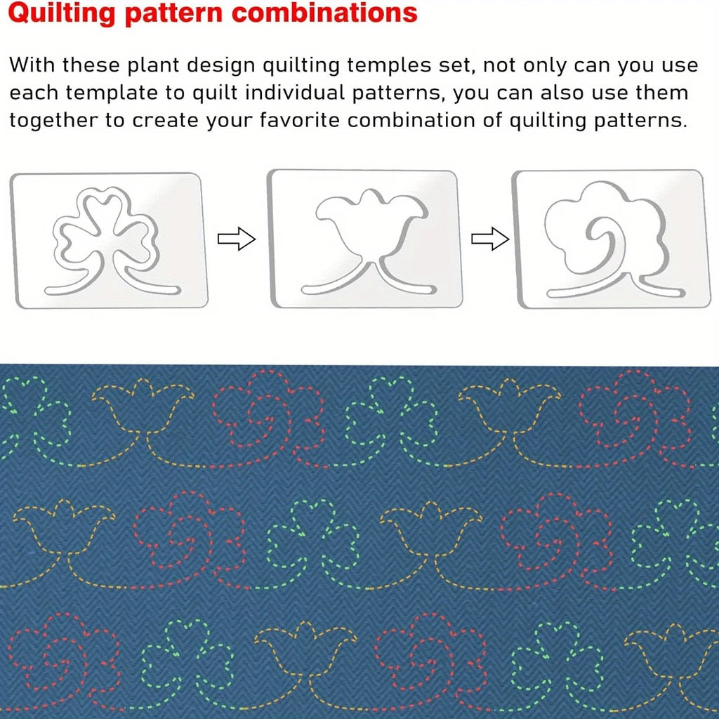 3-Piece Flower & Clover Acrylic Quilting Template Set – Free Motion Stencils for Quilts & Patchwork