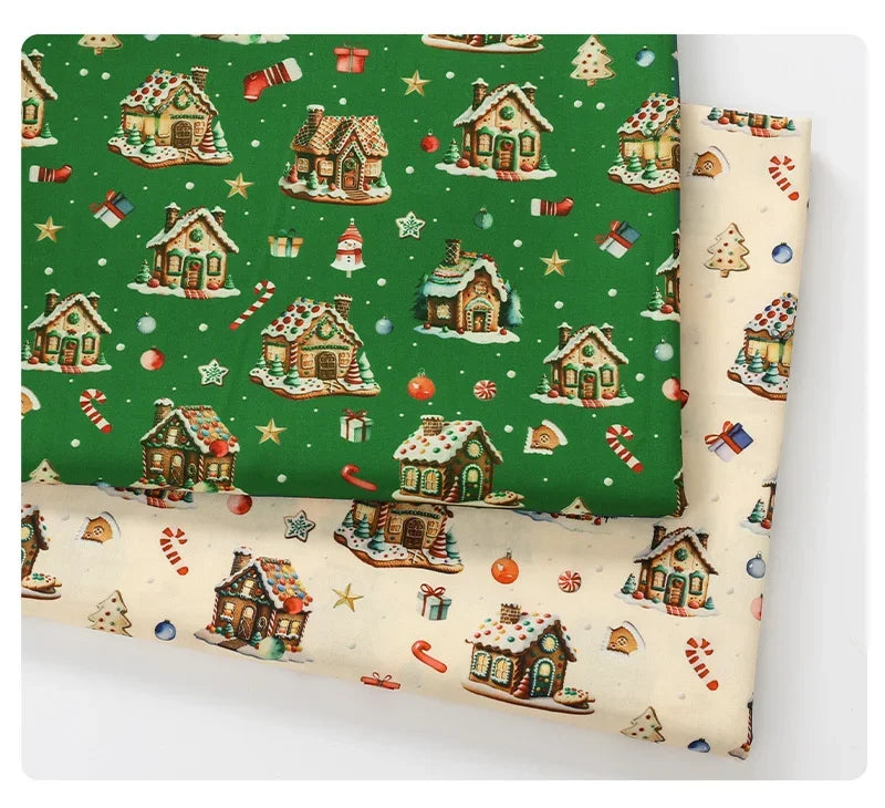 Tela estampada de pan de jengibre navideño y festivo – 100% poliéster, 150 cm de ancho