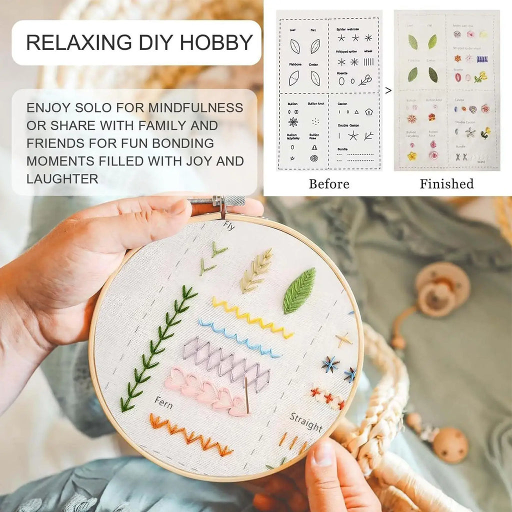 Chinese Style Embroidery Stitches Book Set – Hoop, 50-Color Threads & 10-Page Stitch Atlas