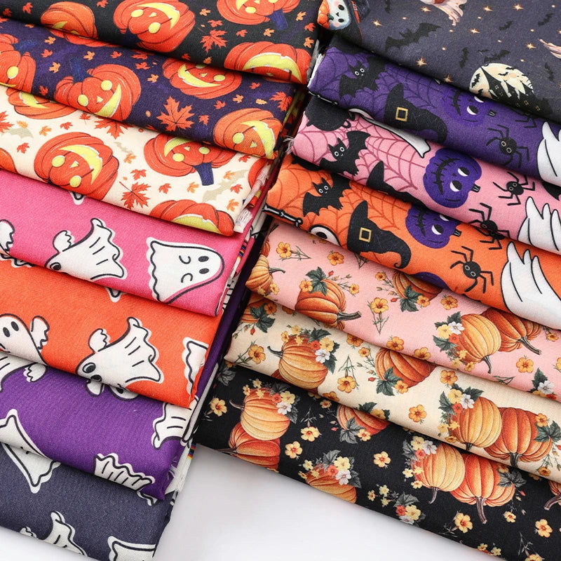 Halloween Print Fabric – Spiderweb, Ghost & Holiday Motifs | 100% Polyester, 150cm Wide