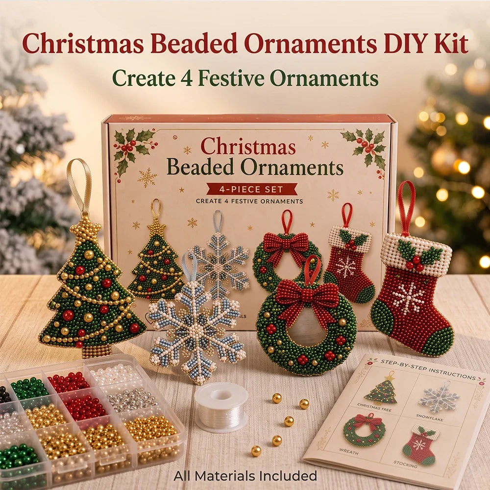Kit de adornos navideños con cuentas para manualidades, juego de abalorios hechos a mano de 4 piezas, árbol de Navidad, copo de nieve, corona y calcetín, regalo de manualidades navideñas