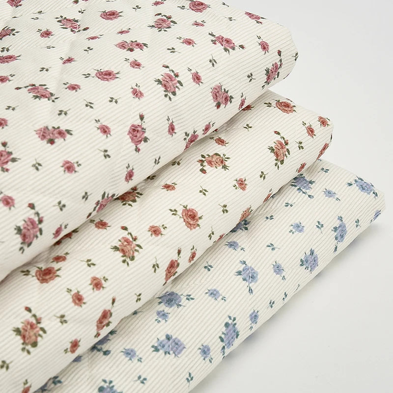 Xintianji Quilted Corduroy Fabric – Floral Print, Thickened, 150cm Wide