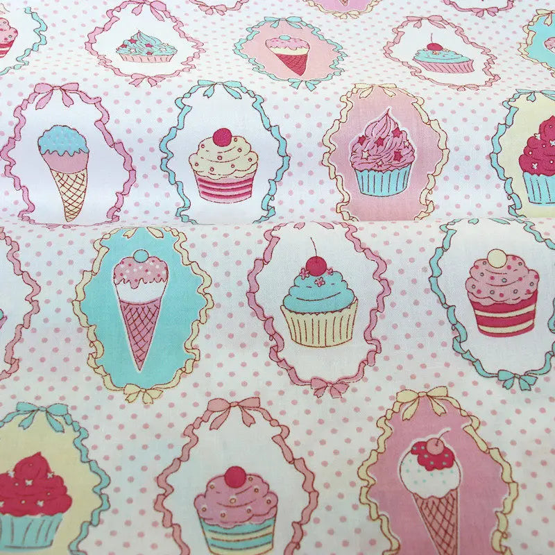 Ice Cream Print 100% Cotton Twill Fabric — 160cm Wide