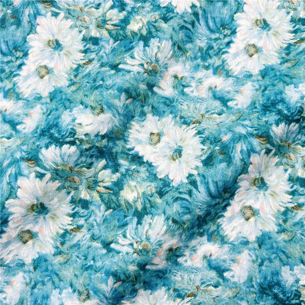 Oil Painting Watercolor Floral Print Fabric – 110cm Wide, Retro Style for Dresses, Cheongsam & DIY