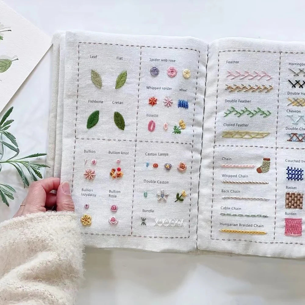 Basic Stitches Book For Beginners Adults Embroidery Sewing Kit With Patterns Basic Hand Embroidery Stitches Step-By-Step tutorie