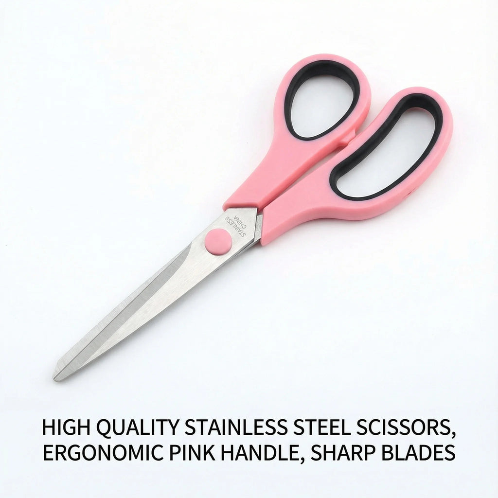 Pink Tailor's Scissors | 8.5" Multi-Purpose Fabric & Sewing Shears with U-Shaped Thread Cutter