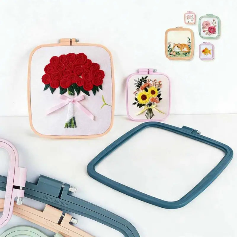 Juego de 5 Anillos Cuadrados de Plástico para Bastidor de Bordado Hecho a Mano, Aros de Bordado, Herramienta de Costura para Punto de Cruz DIY, Herramienta de Artesanía con Aguja