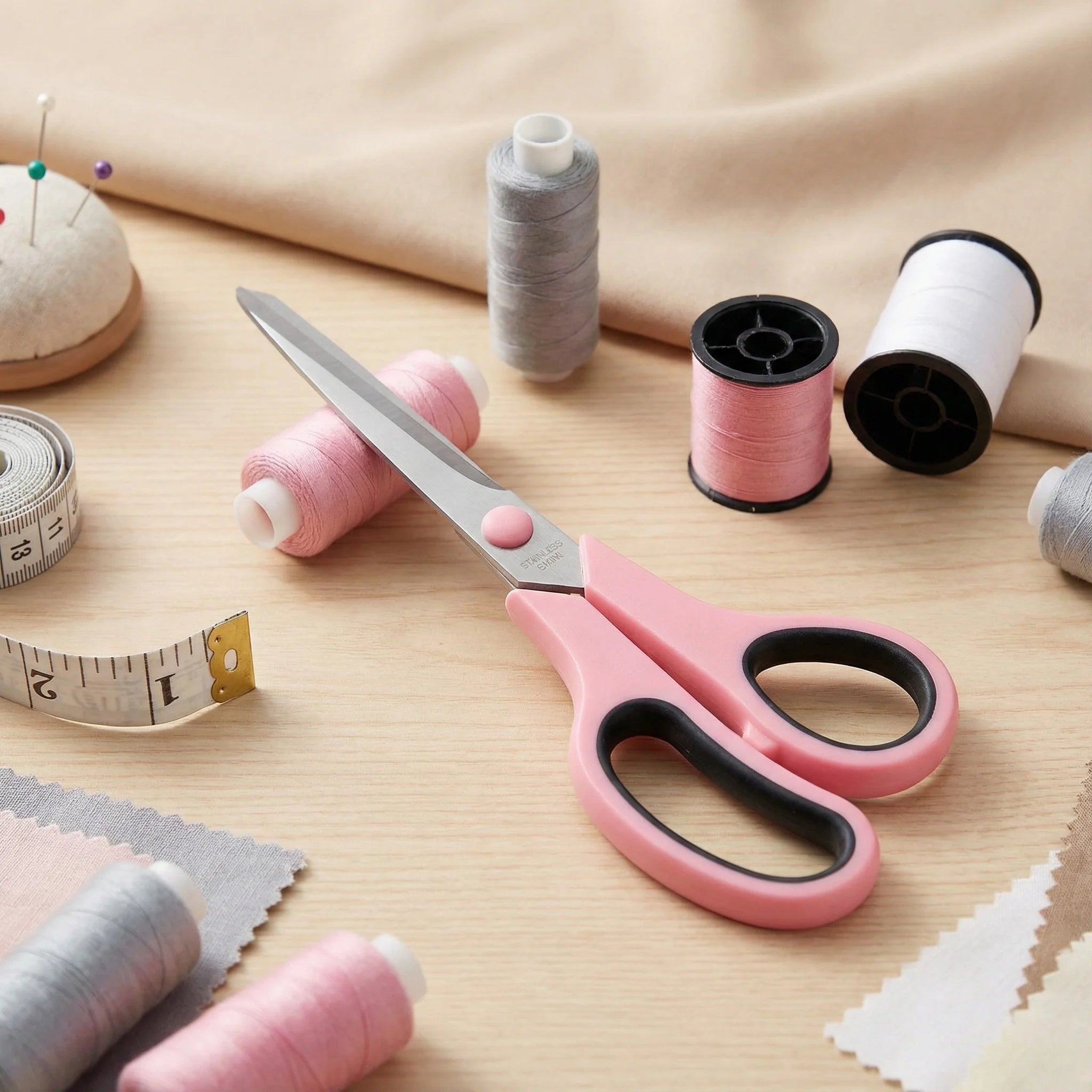Pink Tailor's Scissors | 8.5" Multi-Purpose Fabric & Sewing Shears with U-Shaped Thread Cutter