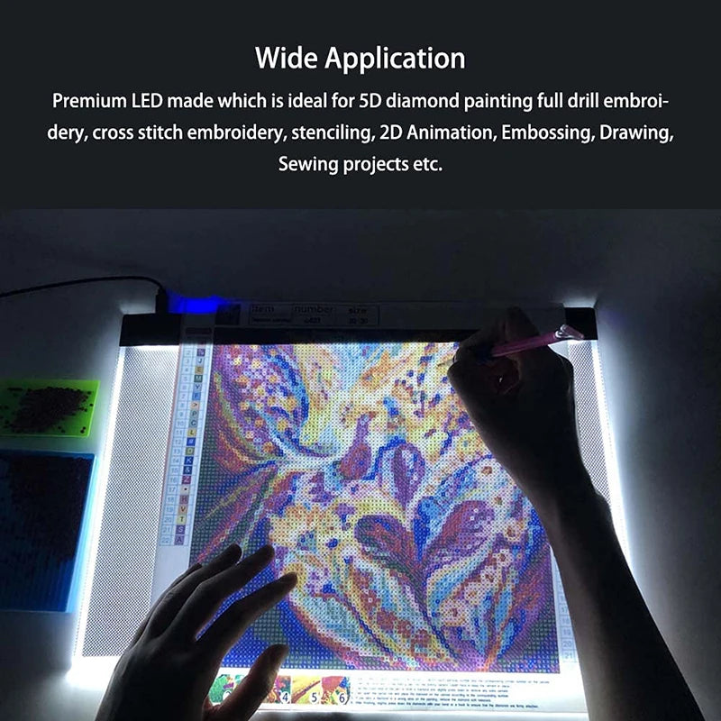 Almohadilla de luz LED para pintura de diamantes y bordado – Caja de luz de calco regulable de 3 niveles | A5, A4, A3
