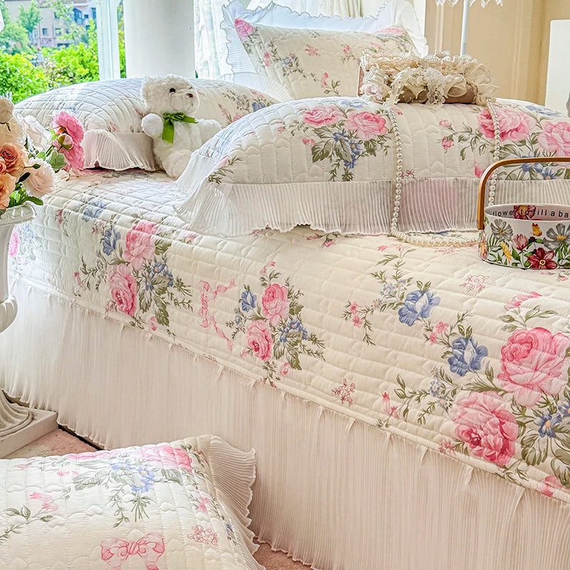 100% Cotton Quilted Bedspread – Lace Style Bed Cover | 240×245 or 265×245 cm
