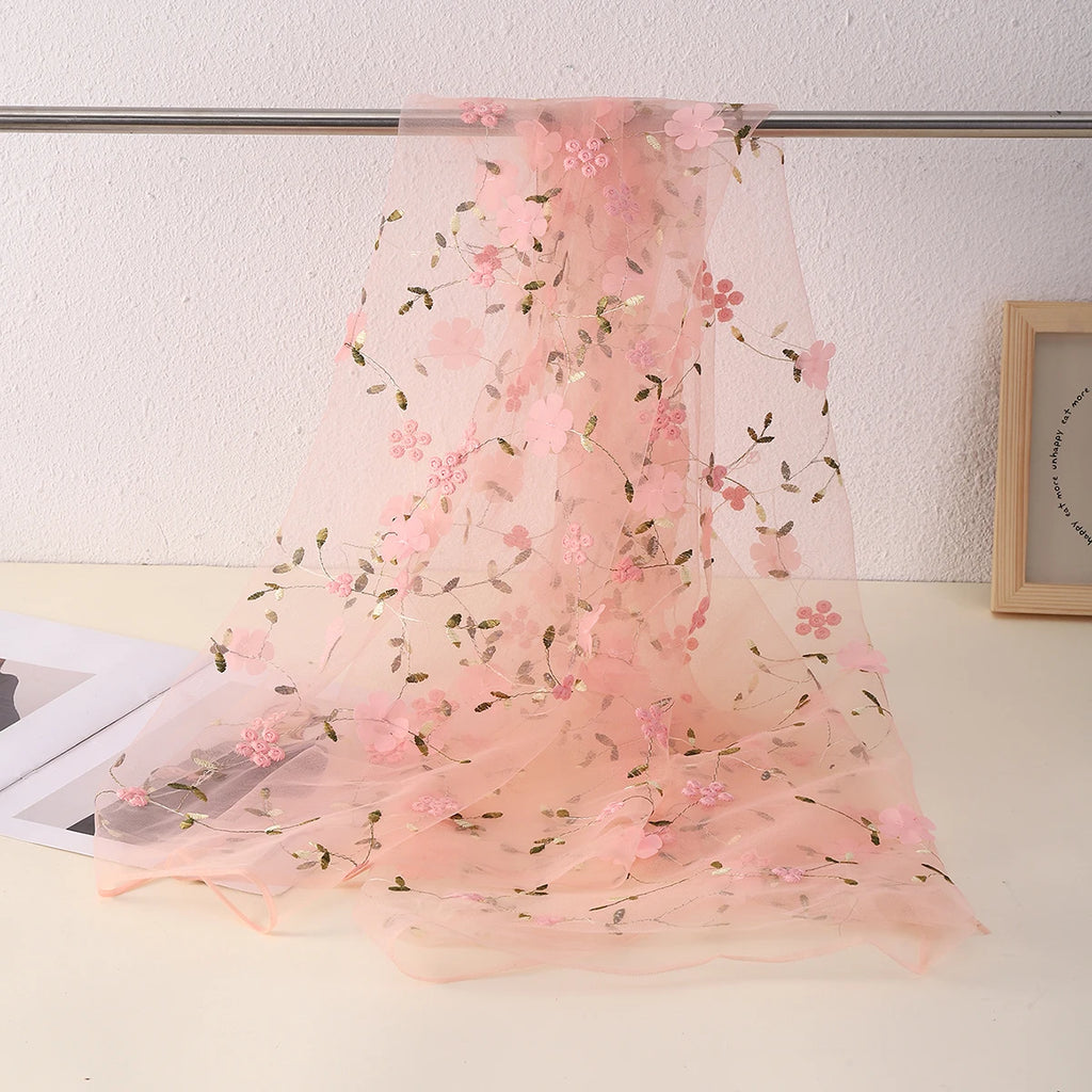 Strawberry Floral Print Tulle Mesh Lace Fabric – 100% Nylon, 100×150cm – For Dresses, Bridal & DIY Clothing