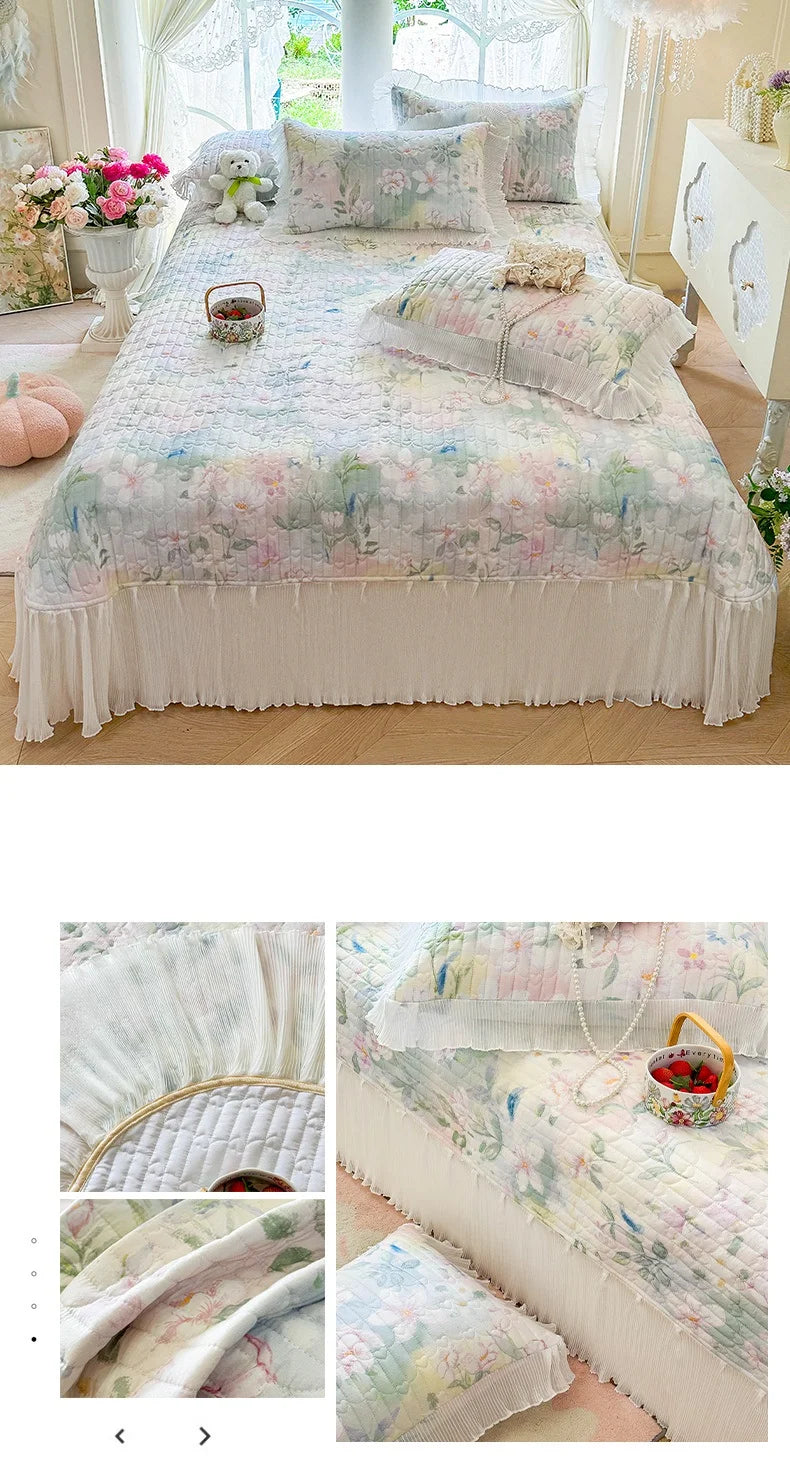 100% Cotton Quilted Bedspread – Lace Style Bed Cover | 240×245 or 265×245 cm