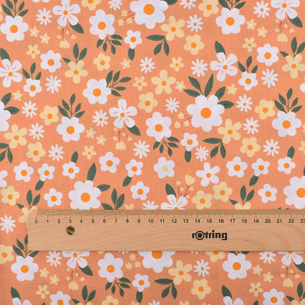 Orange Floral Series Printed Twill Cotton Fabric – 40s Weight