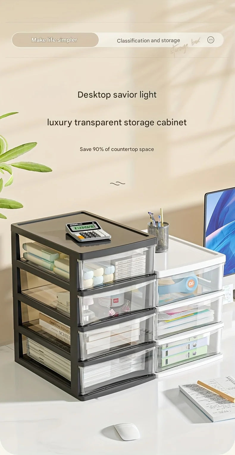 Japanese Style Desktop Storage Box-Transparent Drawer Organizer for Cosmetics,Stationery & Office Supplie,Student Desk Organizer
