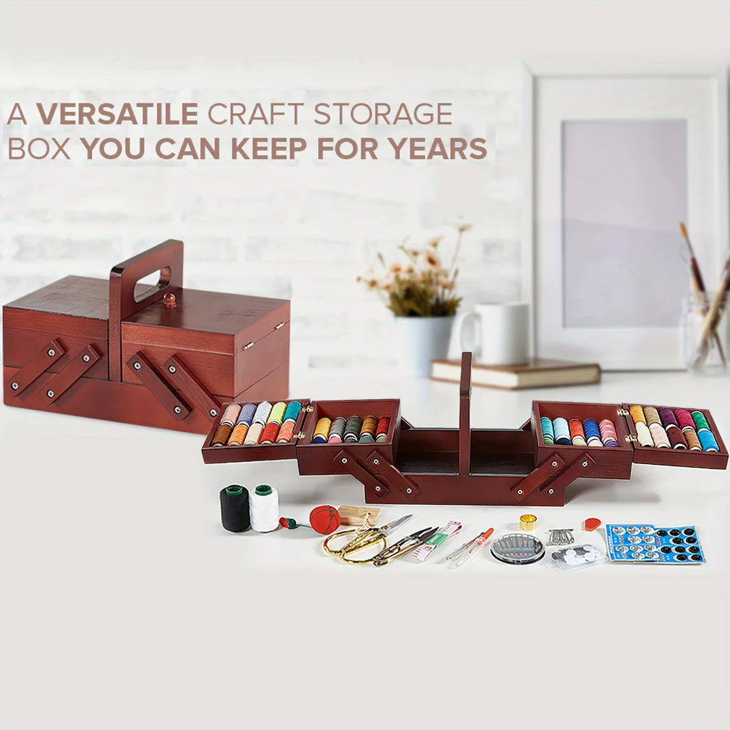 Wooden Expandable Sewing Box with Handle