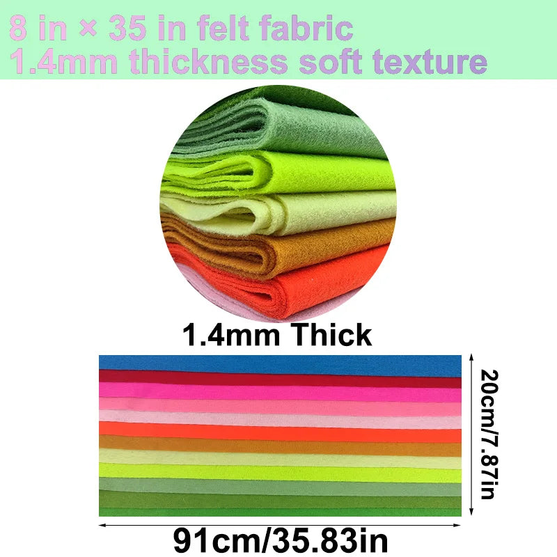 Soft Felt Fabric Sheets | 10-Piece Set | 20×91cm | DIY Crafts, Sewing & Patchwork