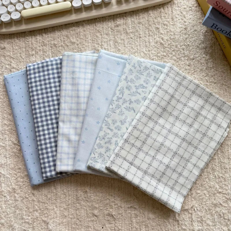Blue Grid, Polka Dot & Floral Print 100% Cotton Poplin Fabric – 140cm Wide for Clothing, Bedding & DIY