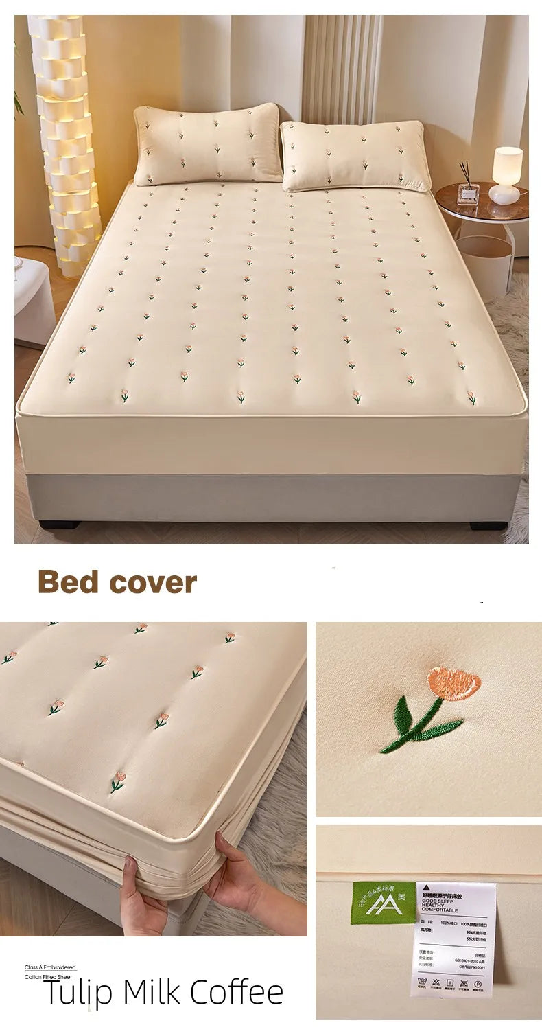 Super Thick Quilted Embroidered Mattress Pad Cover – Single, Queen & King Sizes