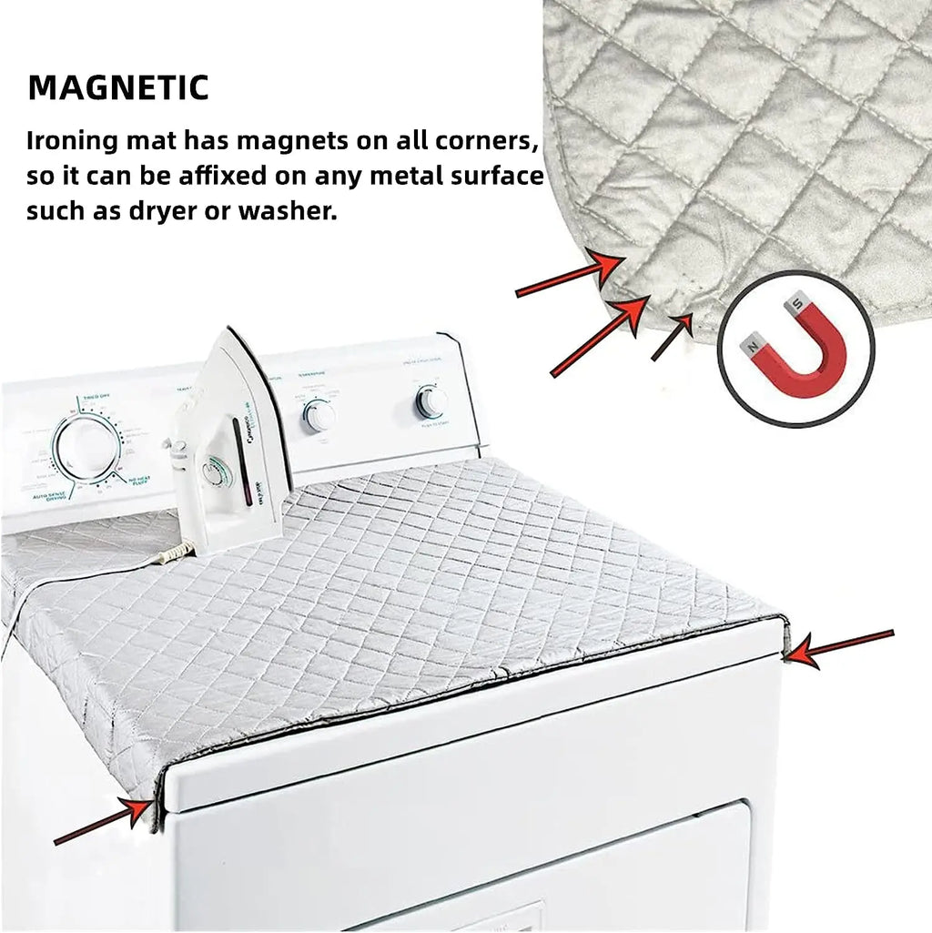 Magnetic Quilted Ironing Mat – 100% Cotton, 4-Magnet Non-Slip, Foldable Pressing Pad for Washer & Dryer