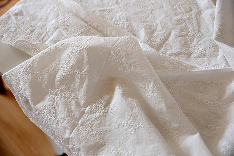 White Small Flower Embroidered 100% Cotton Fabric | 135cm Wide | Sold by the Meter