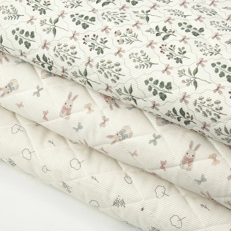 Rabbit & Tree Print Corduroy Fabric – 150cm Wide, Quilted Cotton Blend, 0.5m / 1m / 2m