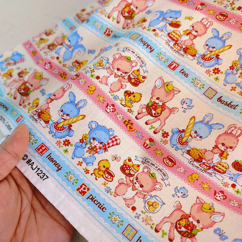 20S Cotton Cute Showa Kawaii Cat Deer Print Fabric DIY Quilting Needlework Material Sewing Dress Kids Clothes Fabrics