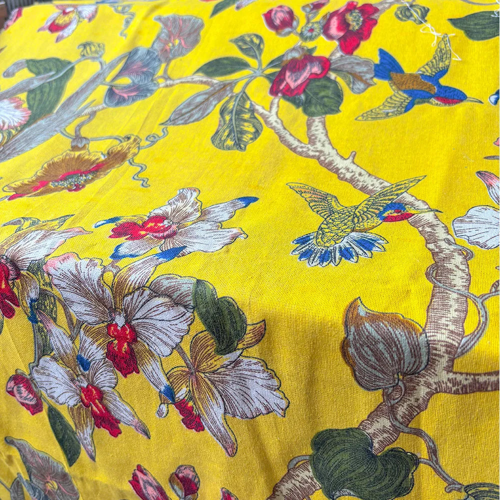 Floral & Bird Print Linen Cotton Fabric – Quilting, Patchwork & Home Décor (145cm Wide)