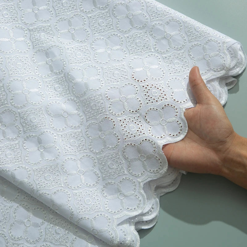African Swiss Voile Cotton Lace Fabric – 5 Yards | Nigerian Embroidered Lace for Men’s & Women’s Clothing & DIY Sewing