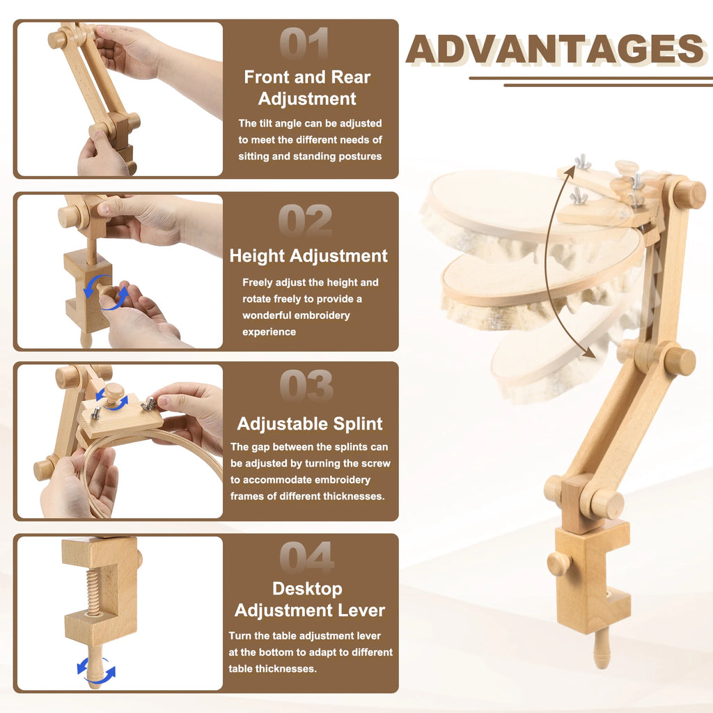 Adjustable Beechwood Table-Clamp Embroidery Stand – 28 in