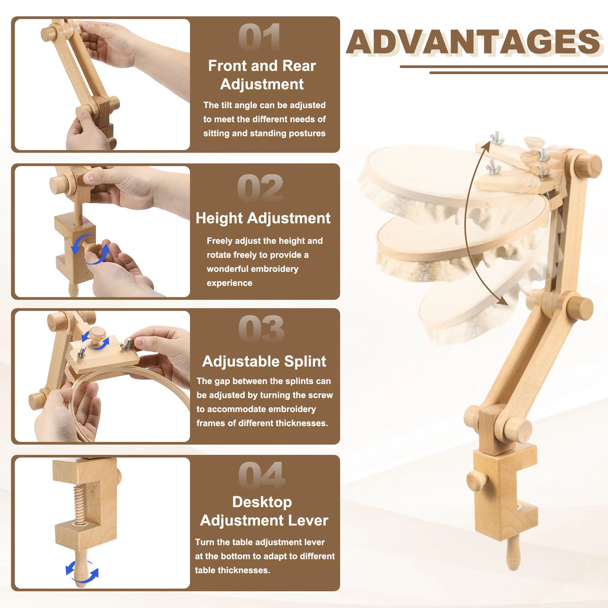 Adjustable Beechwood Table-Clamp Embroidery Stand – 28 in