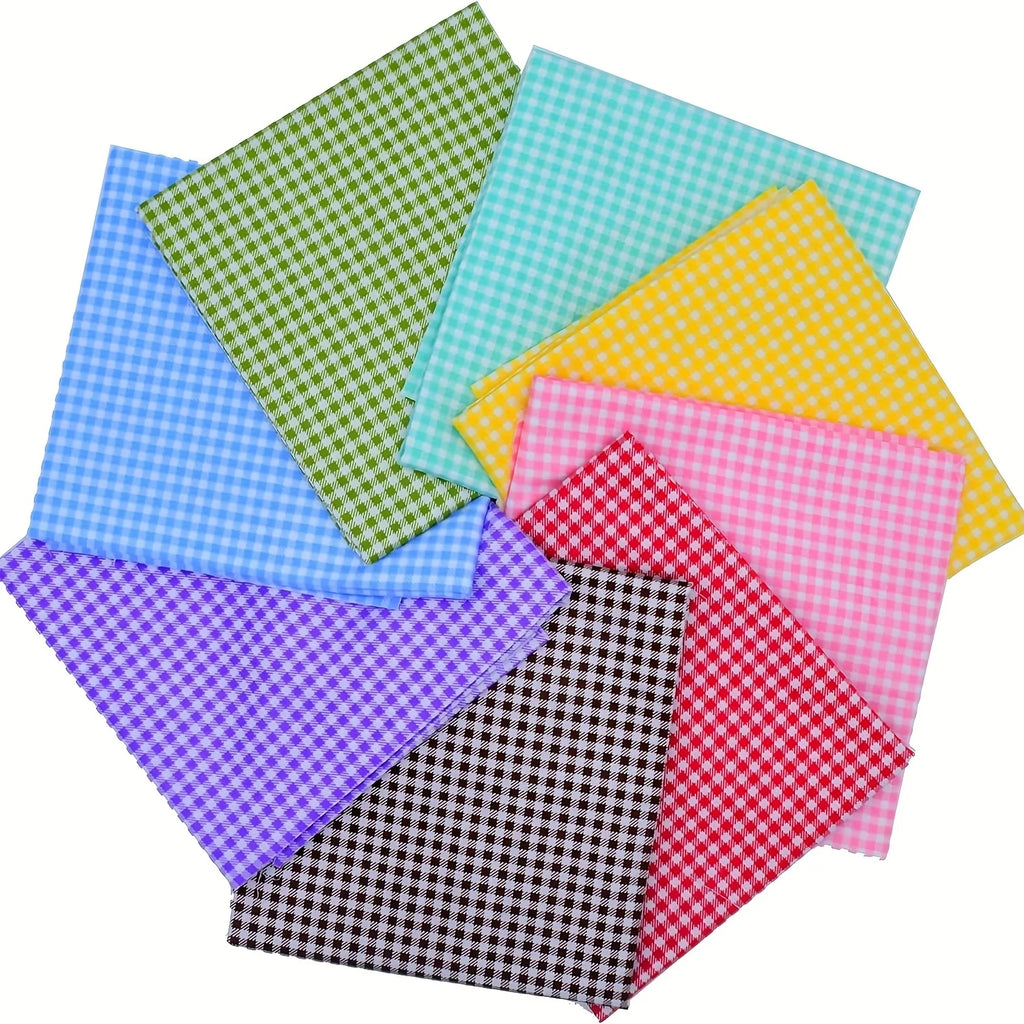 Fat Quarters Plaid & Polka Dot Patchwork Fabric Bundle – 8pcs 100% Cotton
