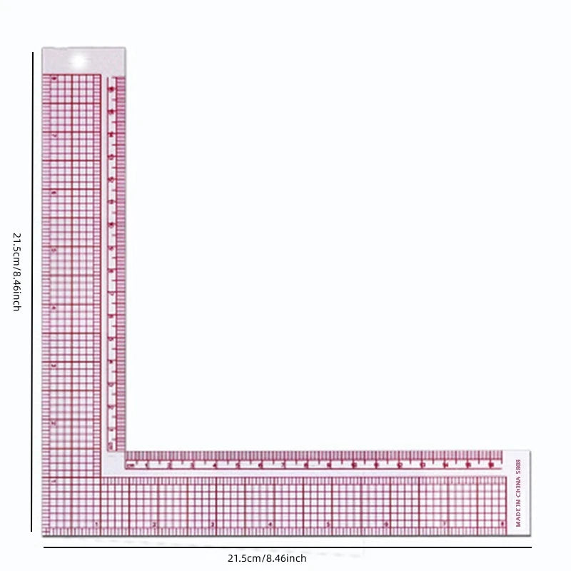 L-Shape Quilting & Sewing Ruler – 90° Plastic Garment Pattern Making Tool with Imperial & Metric Scales (8.5" × 8.5")