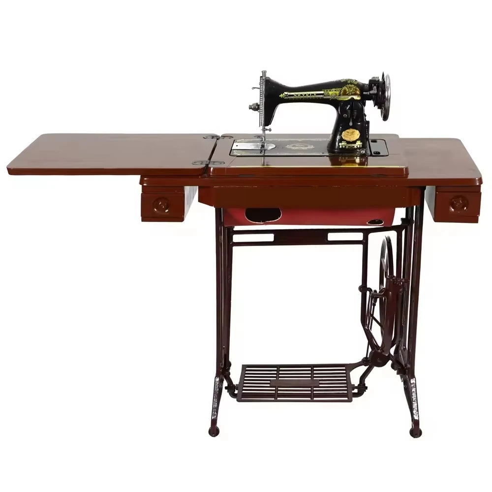 Vintage Treadle-Style Household Sewing Machine with Wooden Table, Stand & 3 Drawers | 220V