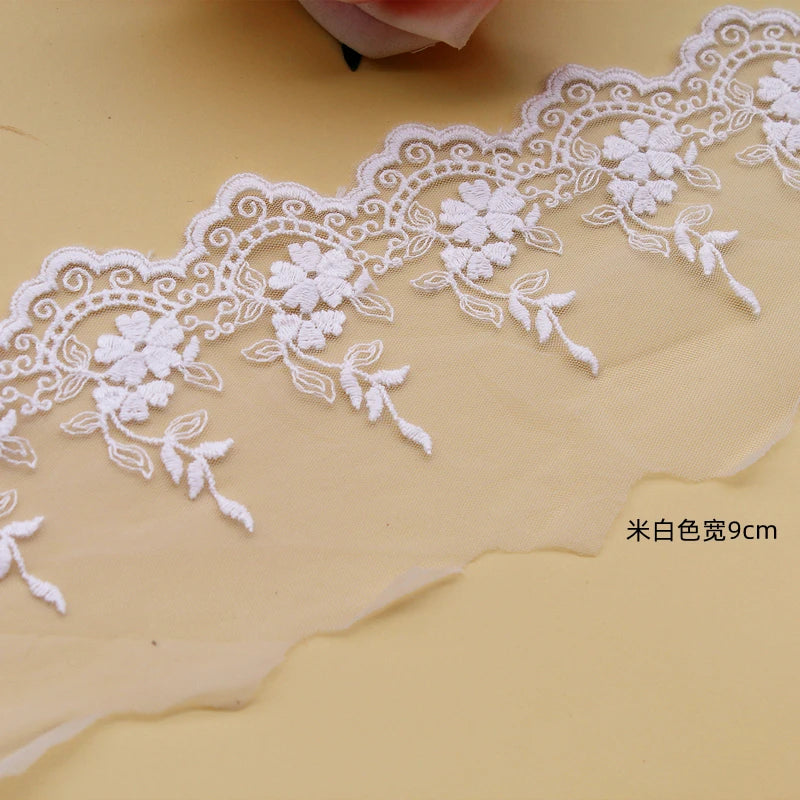Cotton Mesh Embroidery Lace Trim – 6cm Wide | 40 Yards for Garments, Quilts & Wedding Decor