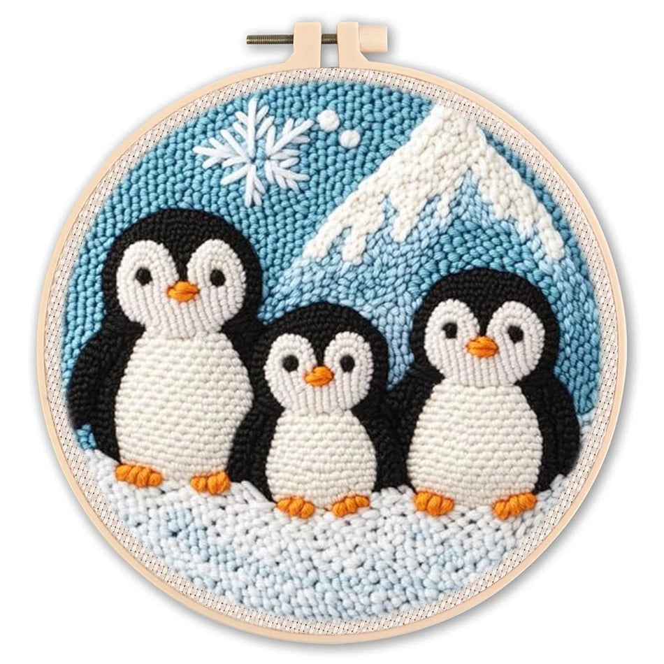 Punch Needle Embroidery Starter Kit – Animal Pattern | 20×20cm (7.8") with Hoop & Yarn