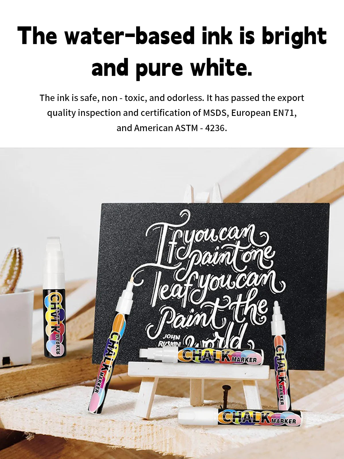 White Liquid Chalk Marker Pen – Erasable, Water-Based, 5 Tip Sizes