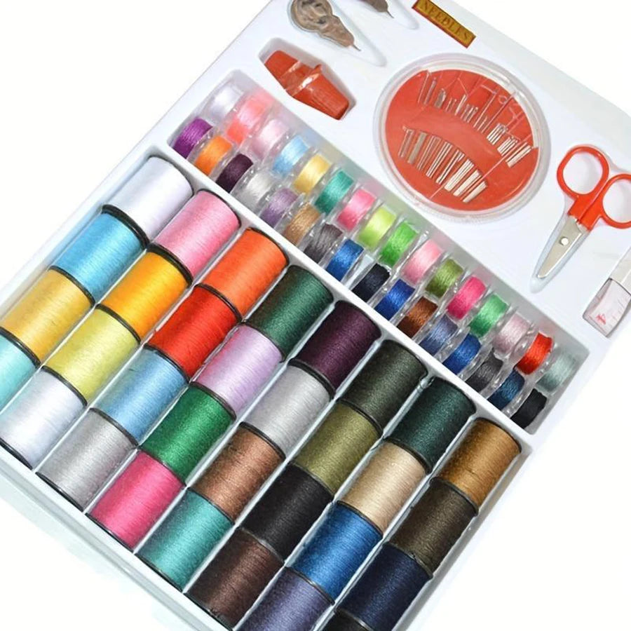 64-Roll Sewing Thread Kit with Scissors, Needles, Crochet Hook & Tape Measure