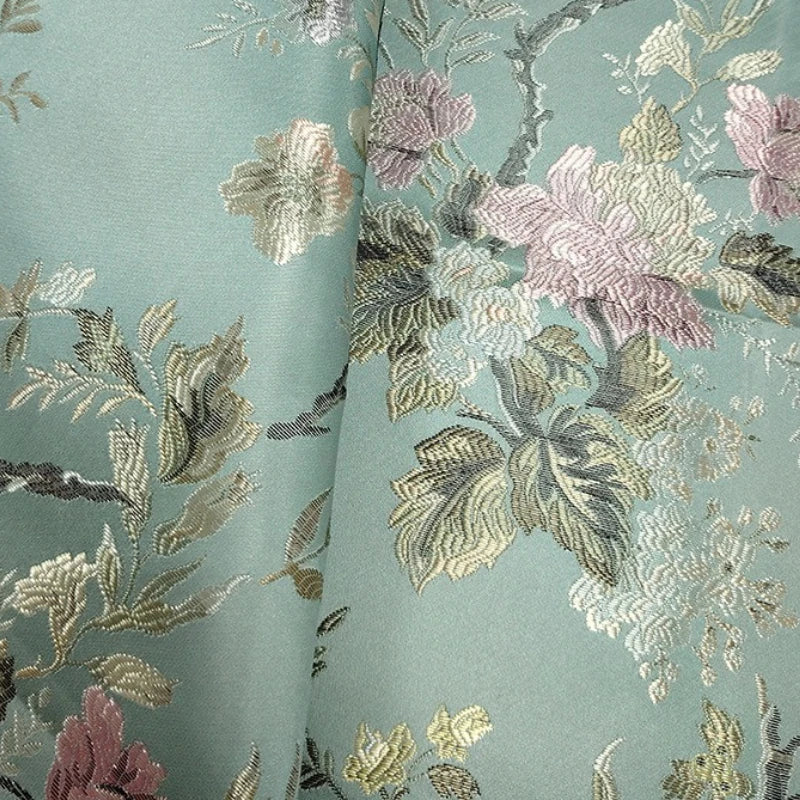 Tejido Jacquard de Satén Rama Floral — Mezcla de Poliéster/Algodón, 145cm (57") de Ancho | 100cm o 200cm