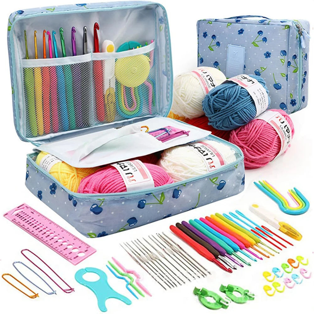 Juego de ganchillos ergonómicos y kit para principiantes — Lana, agujas de acero y suministros de tejido | 8 tipos