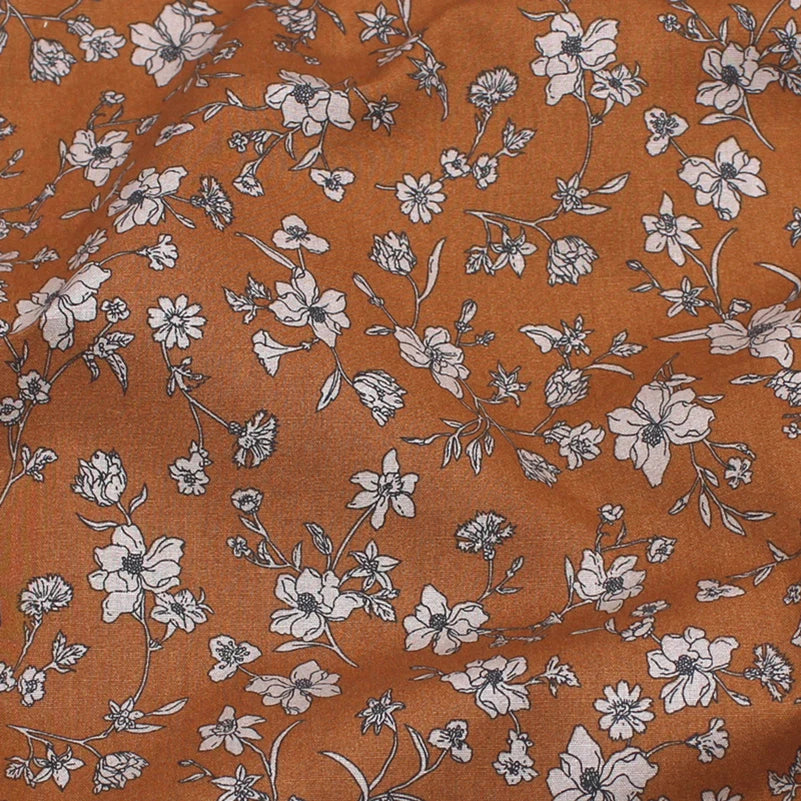 Small Floral Cotton Poplin Fabric – 100% Cotton, 147cm Wide, Sold by Half Meter – Black, White & Brown